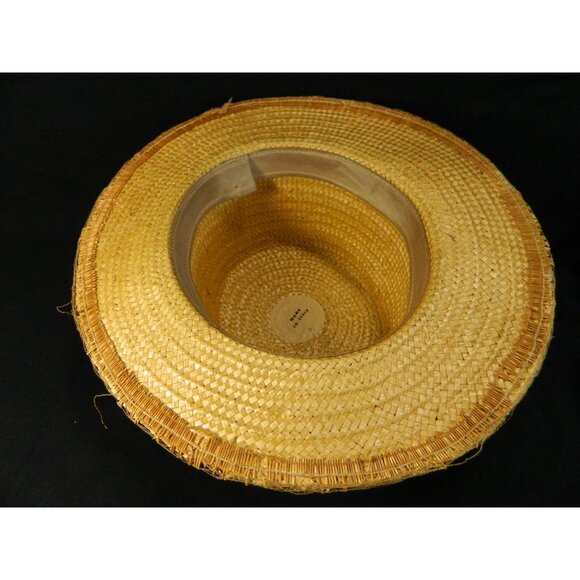 Vtg Italian Straw Hat With Figurine & Accents 1950s Boater Gatsby Autumn Fall - Picture 15 of 16